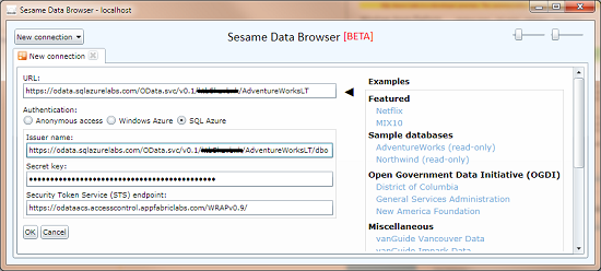 Sesame SQL Azure authentication